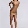 Mini-robe « Idol » en tissu bandage métallisé, couleur bronze