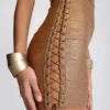 Mini-robe « Idol » en tissu bandage métallisé, couleur bronze