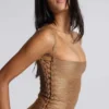 Mini-robe « Idol » en tissu bandage métallisé, couleur bronze