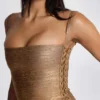Mini-robe « Idol » en tissu bandage métallisé, couleur bronze