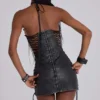 Mini-robe Odile en simili cuir noir à lacets