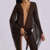 Mini-robe plongeante en maille Aria, marron