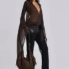 Mini-robe plongeante en maille Aria, marron
