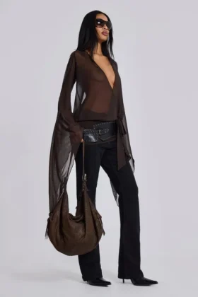 Mini-robe plongeante en maille Aria, marron