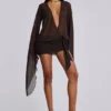 Mini-robe plongeante en maille Aria, marron
