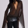 Mini-robe plongeante en maille Aria, marron