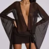 Mini-robe plongeante en maille Aria, marron