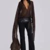 Mini-robe plongeante en maille Aria, marron
