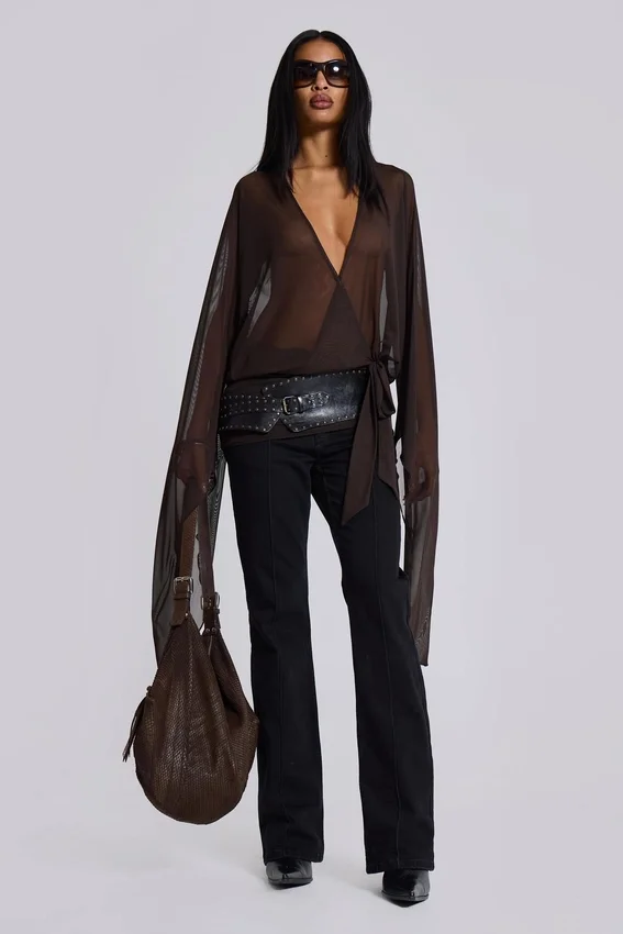 Mini-robe plongeante en maille Aria, marron