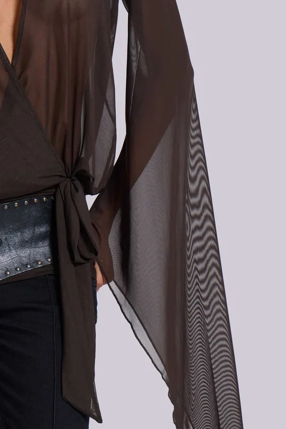 Mini-robe plongeante en maille Aria, marron
