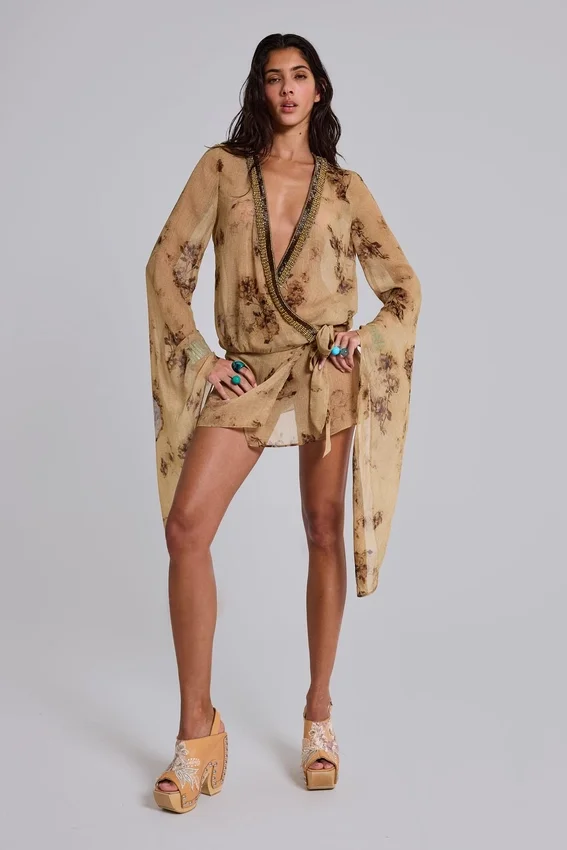 Mini-robe portefeuille en mousseline Iberis