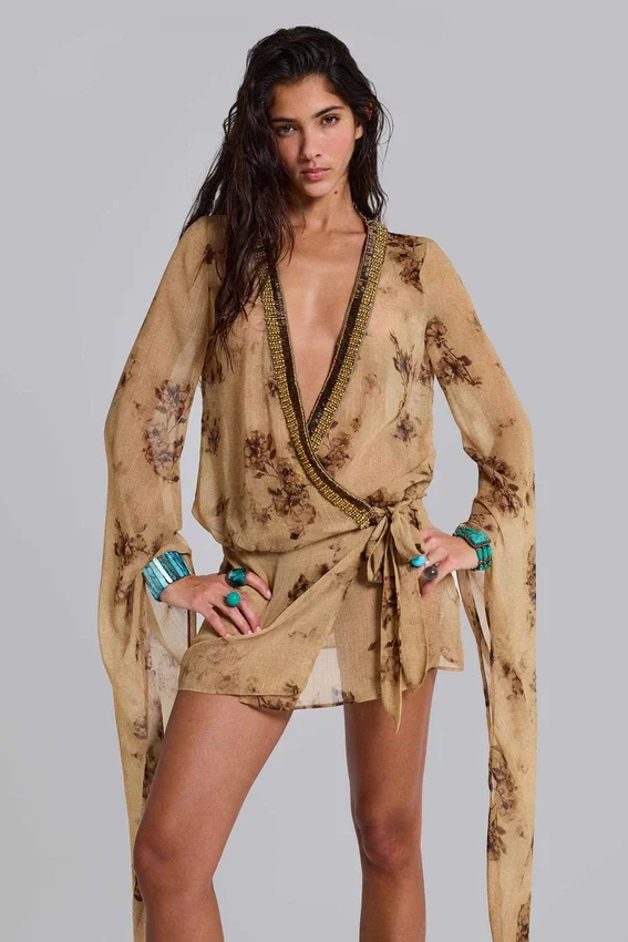 Mini-robe portefeuille en mousseline Iberis