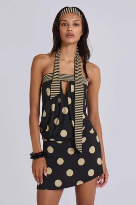 Mini-robe sans bretelles Lola à pois et rayures