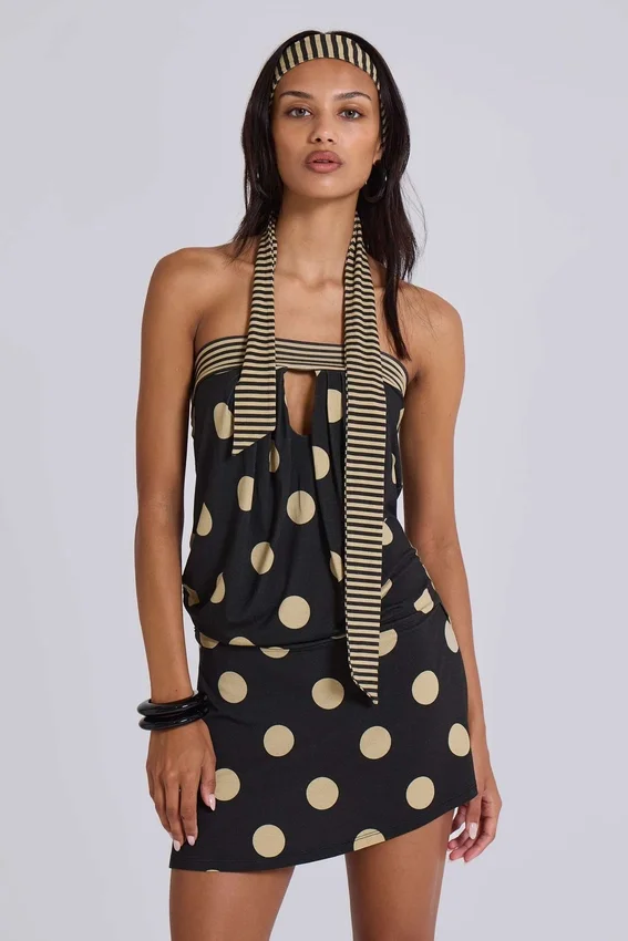 Mini-robe sans bretelles Lola à pois et rayures