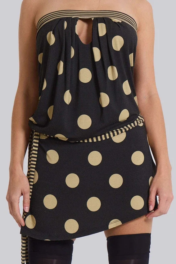 Mini-robe sans bretelles Lola à pois et rayures