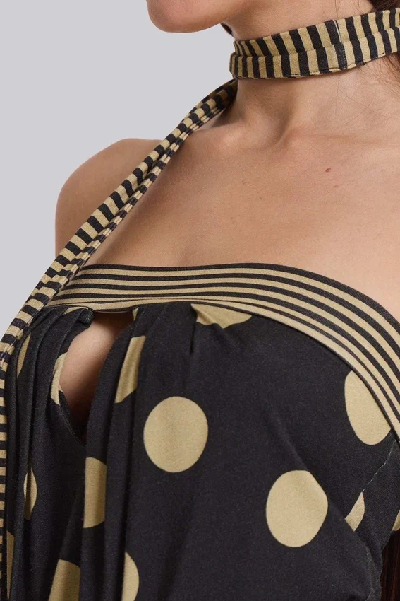 Mini-robe sans bretelles Lola à pois et rayures