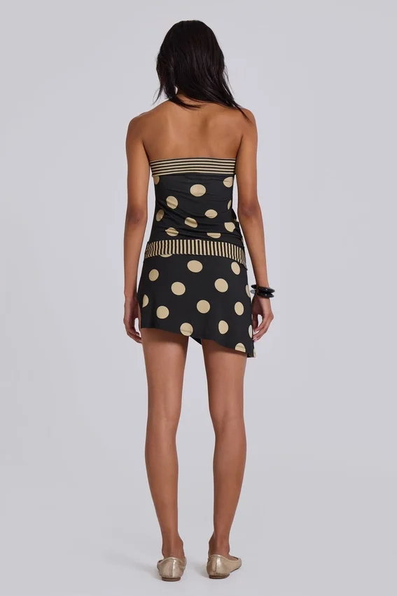 Mini-robe sans bretelles Lola à pois et rayures