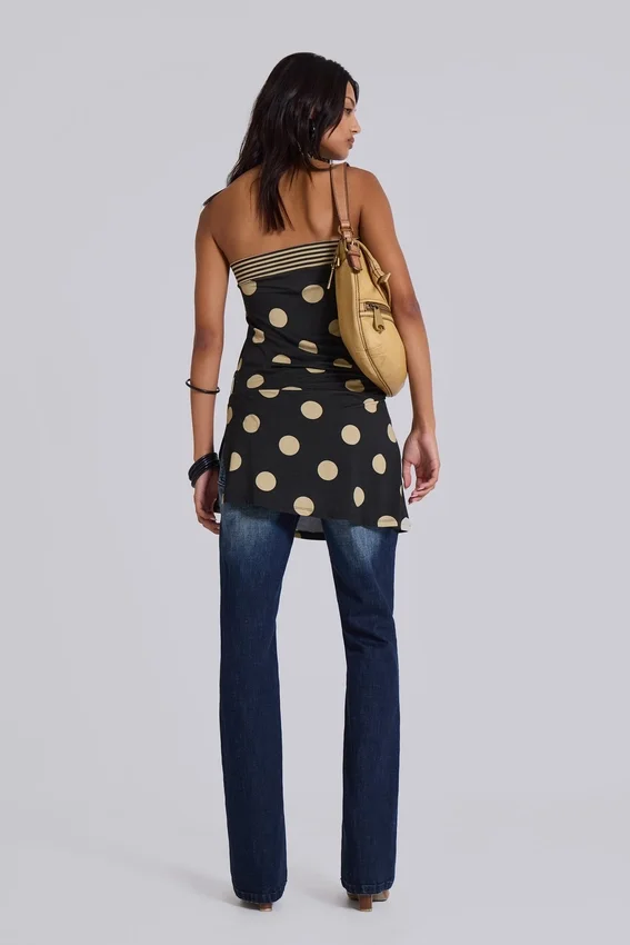 Mini-robe sans bretelles Lola à pois et rayures