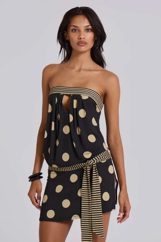 Mini-robe sans bretelles Lola à pois et rayures