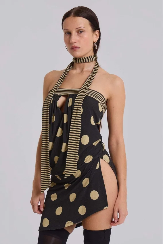 Mini-robe sans bretelles Lola à pois et rayures