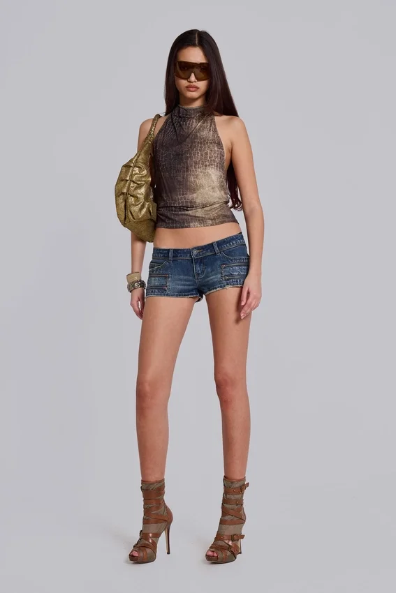 Mini-short en denim Ardor, délavage bleu