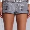 Mini-short en denim enduit Ardor, couleur argent