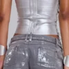 Mini-short en denim enduit Ardor, couleur argent