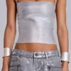 Mini-short en denim enduit Ardor, couleur argent