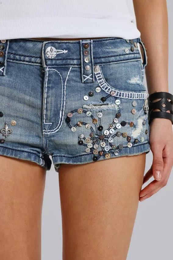 Mini-short en denim orné Rock Revival