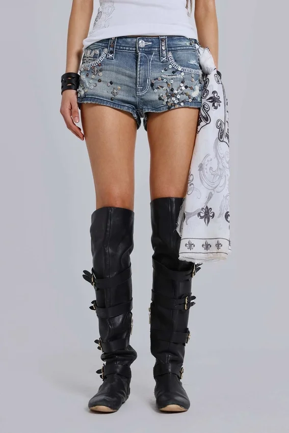 Mini-short en denim orné Rock Revival