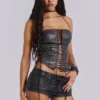 Corset à lacets en simili cuir noir Odile