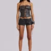 Corset à lacets en simili cuir noir Odile