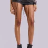 Mini-short en simili cuir Vaca à surpiqûres, noir