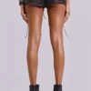 Mini-short en simili cuir Vaca à surpiqûres, noir