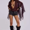 Mini-short en simili cuir Vaca à surpiqûres, noir