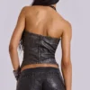 Corset à lacets en simili cuir noir Odile