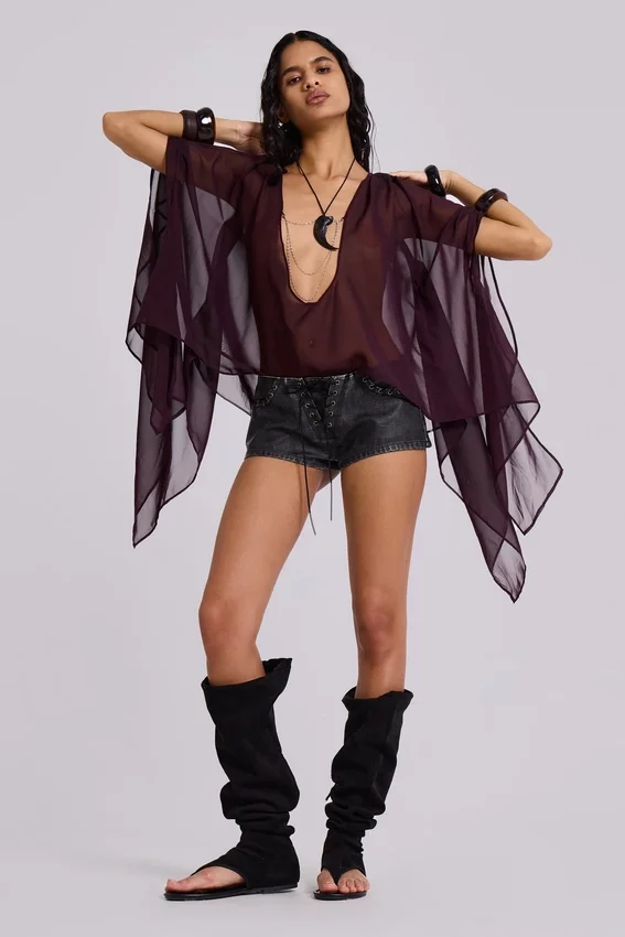Mini-short en simili cuir Vaca à surpiqûres, noir