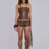 Mini-short en simili cuir Vaca Whipstitch marron