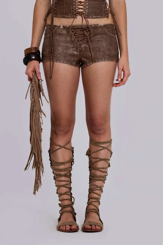 Mini-short en simili cuir Vaca Whipstitch marron