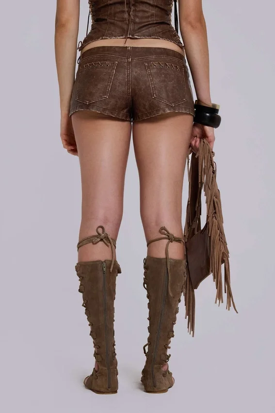 Mini-short en simili cuir Vaca Whipstitch marron