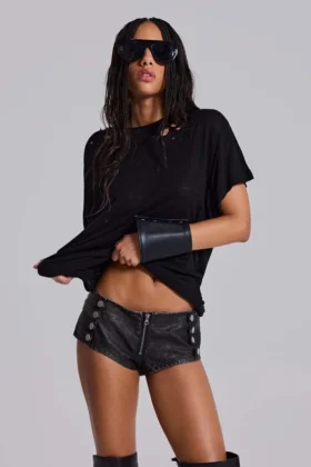 Mini-short Rebel Military en cuir PU