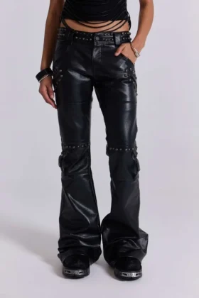 Pantalon bootcut « Black Carbon » clouté