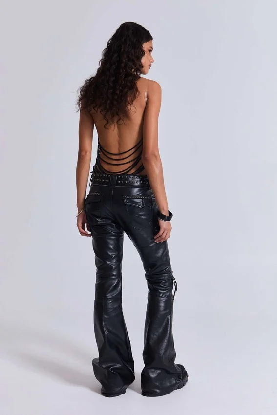 Pantalon bootcut « Black Carbon » clouté