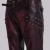 Pantalon bootcut « Drift » en simili cuir clouté bordeaux