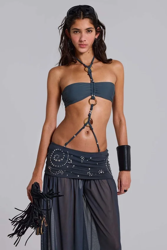 Pantalon bouffant à revers clouté Pelagia