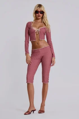 Pantalon capri de bain à carreaux Freda