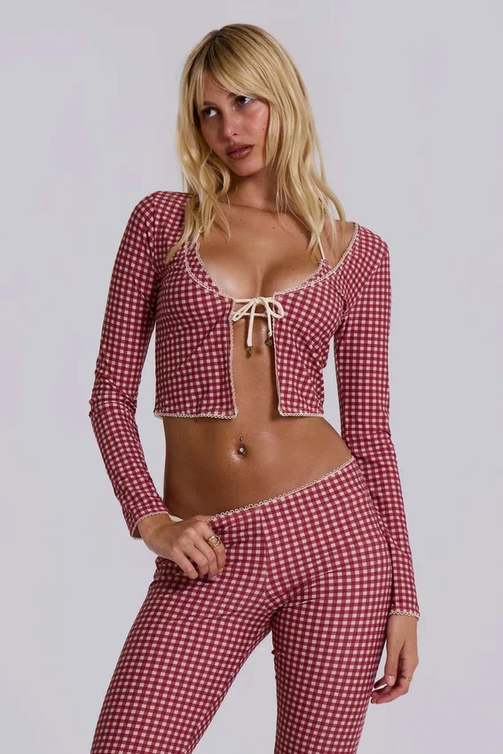 Pantalon capri de bain à carreaux Freda