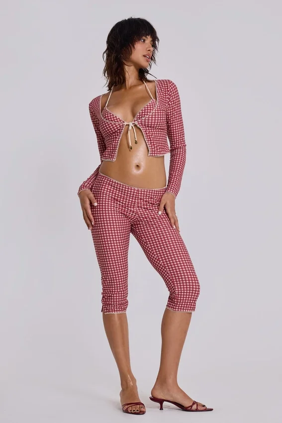 Pantalon capri de bain à carreaux Freda