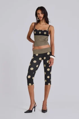 Pantalon capri Lola à revers, à rayures et pois