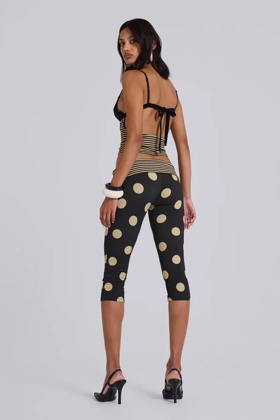 Pantalon capri Lola à revers, à rayures et pois